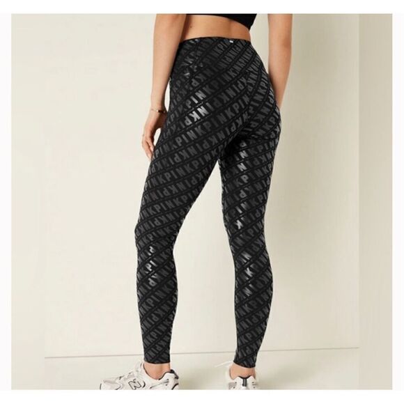 Vs Pink Leggings xxl wet look shiny logo faux leather shimmer - Picture 2 of 6